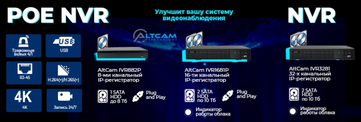 Ассортимент оборудования AltCam Technology пополнился ip-видеорегистраторами на 8,16 и 32 канала.